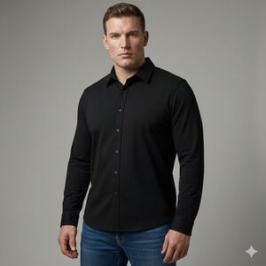 NWOT Unbound Merino Mens XXL Black Long Sleeve Button Up Shirt Merino Wool